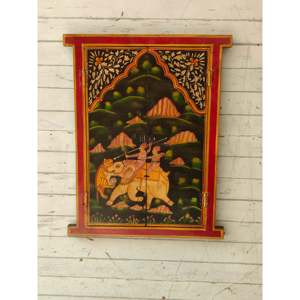 Krishna Radha & Rajasthani Art Tenture murale de fenêtre en bois - Product Image 2