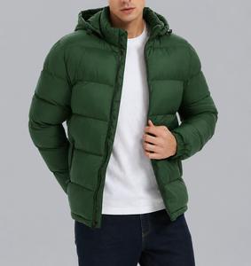 Veste matelassée à capuche en toile verte pour homme avec fermeture éclair à logo sur le devant, imperméable, coupe-vent, rembourrage en polyester, vêtements décontractés d'hiver - Product Image 3