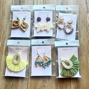 Pendientes de Arte Folclórico Bohemio Tejidos con Ratán Natural, Joyería Ecológica, Marca TUYET DUNG, Hechos en Vietnam, para Bodas - Product Image 4