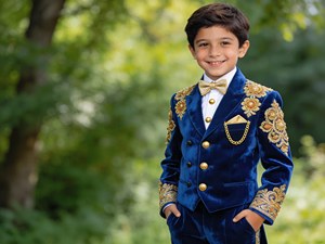 Traje de Terciopelo Rojo para Niños, de Doble Botonadura, con Bordado Dorado, Conjunto de Traje Formal para Bodas y Fiestas - Product Image 2