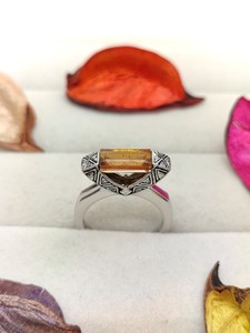 Bague Triple Tourmaline Quartz Miel Élégante, Bijou en Cristal, Cadeau Tendance pour Femmes et Filles, Bague Unique - Product Image 2