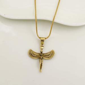 Gold Plated Winged <b>Angel</b> Pendant <b>Charm</b> Vintage Style Unisex Fashion Jewelry Alloy Necklace - Product Image 1