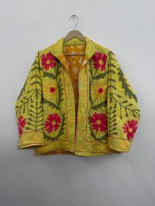 Hand Embroidered <b>Velvet</b> Bomber <b>Jacket</b> for Women with Floral Pattern Open Stitch Full Sleeves Quick Dry-Autumn/Winter/Spring - Product Image 1