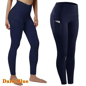 Legging de yoga taille haute en satin élastique pour femme, effet ventre plat, froncé, avec poche, sans couture, écologique, compression - Product Image 4
