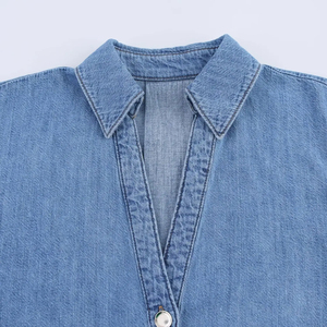 Camisa vaquera corta elástica y ajustada ligera para mujer 2026 - Moda en camisas y abrigos vaqueros para mujer - Product Image 5