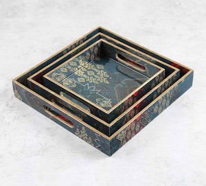 Plateau de service carré personnalisé pour mariage au Moyen-Orient, en émail coloré, écologique, résistant au lave-vaisselle, avec motifs imprimés colorés - Product Image 2