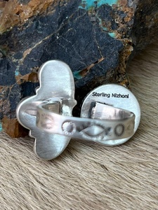 Blackjack Turquoise <b>Adjustable</b> <b>Ring</b> Handmade Sterling Silver Natural Gemstone Southwest Artisan Jewelry Western Style Band - Product Image 3