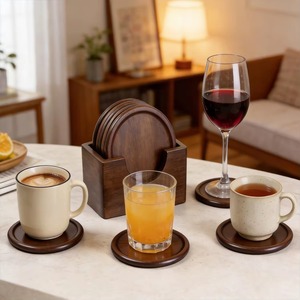 Handmade Natural Wood & Epoxy Resin Inlay Design <b>Coaster</b> <b>Set</b> <b>with</b> Raised Rim <b>Holder</b> REHMAN CRAFT - Product Image 5