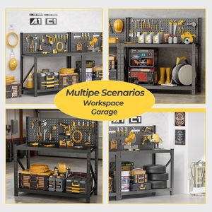Ruote per Banco da Lavoro Robuste con Capacità di 1360 kg, Solo per il Trasporto Autonomo, Ripiani Regolabili, Pannello Forato per Garage - Porta Utensili - Product Image 6