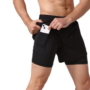 Shorts de sport pour hommes avec poche pour téléphone, séchage rapide, taille élastique, shorts noirs pour entraînement, course à pied, gym, fabricant OEM ODM - Product Image 1