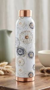 Floral Pattern Copper <b>Thermos</b> With Copper Lid And Two Matching Cups Portable Travel Drinkware Set - Product Image 3