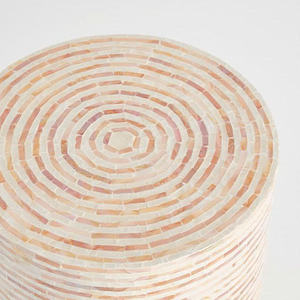 Concentric Stripe Cylinder <b>Stools</b> Mother of Pearl Handcrafted Mosaic Small Side <b>Table</b> For Living Room Bedroom Decor Use - Product Image 4