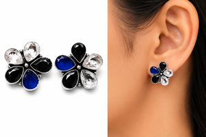 Wholesale Supplier Antique Silver-Plated Flower Drop Earrings Bezel Set Natural Blue Stone Design for Women Bulk Wholesale MOQ - Product Image 2