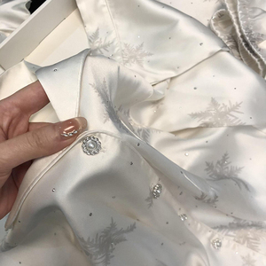 Elegant Women Satin Robe Full Length Long Sleeve Winter/Spring <b>Snowflake</b> Print Rhinestone <b>Decorated</b> Turn-down Collar Breathable - Product Image 3