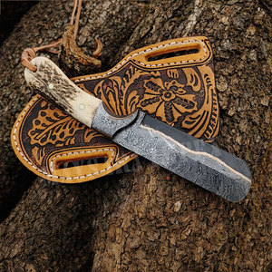 Copper Damascus Skinner <b>Knife</b> with Black Horn & Rose Wood <b>Handle</b> Handmade Full Tang Hunting <b>Knife</b> Custom Outdoor Camping <b>Knives</b> - Product Image 4