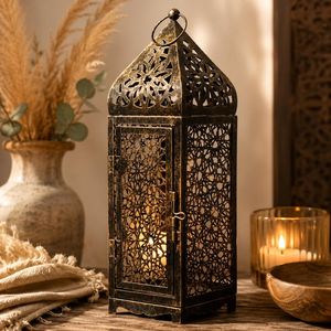Portavelas Marroquí, Farol Metálico Estilo Boho, Decoración Oriental, Centro de Mesa para Ramadán, Iluminación para el Hogar - Product Image 4