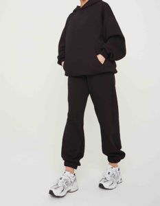 Conjunto de Sudadera con Capucha Negra para Mujer, Pantalones Deportivos de Color Sólido, Corte Holgado, Material de Algodón, Ropa de Otoño - Product Image 2