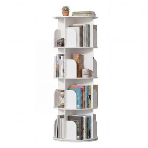 Librería Giratoria de 4 Niveles, Librería Giratoria de 360 Grados con Protector de Seguridad, Almacenamiento de PVC que Ahorra Espacio, Color Blanco - Product Image 2