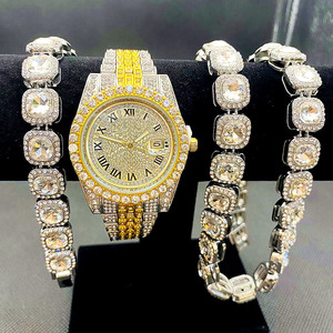Juego de 3 Relojes Iced Out para Hombre, Reloj de Lujo con Cadena Cubana, Pulsera y Joyería Bling para Hombre, Reloj Hip Hop para Hombre - Product Image 1