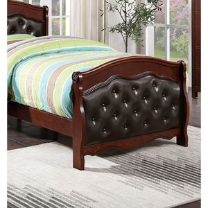 Letto singolo Dark Cherry con testiera e pediera in similpelle color espresso, imbottito, in compensato, 1 pz, per camera da letto - Product Image 5