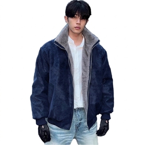 Wholesale <b>Men's</b> Sherpa Lined <b>Suede</b> <b>Jacket</b> Plush Stand Collar Warm Loose Fit Full Zip American Winter Style - Product Image 6
