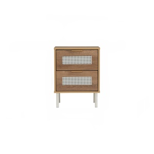 Modern Minimalist 2 <b>Drawer</b> Nighstand with Rattan Oak Finish <b>Side</b> <b>Table</b> and Durable Metal Legs for Home Furniture Use - Product Image 5