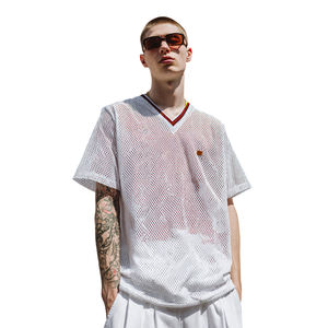 Camiseta de malla de secado rápido 100% con cuello en V y hombros caídos, de manga corta, oversize, ligera, para hombre - Product Image 1