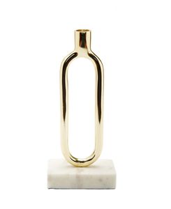 Support de bougie ovale en laiton sur base en marbre pour la décoration de la maison - Product Image 1