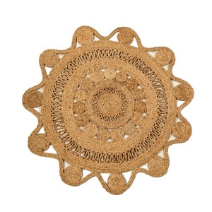 Handmade <b>Jute</b> <b>Round</b> Medallion <b>Rug</b> Bohemian Style Flat Pile Living Room Decor Spot Clean - Product Image 4
