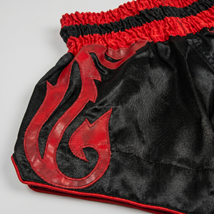 Custom Black Red <b>Men</b> Muay Thai <b>Shorts</b> Applique Leather <b>Patches</b> Kickboxing Trunks Wholesale Custom Logo MMA Fighting <b>Shorts</b> - Product Image 4