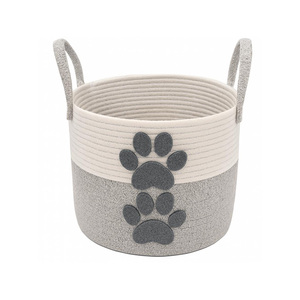 Braided Basket with Felt Patch Basket with Handles Foldable Nursery <b>Shelf</b> Storage for Plant Dog Cat Toy <b>Organizer</b> - Product Image 2