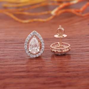 Pendientes de Diamante Cultivado en Laboratorio con Corte de Pera y Halo en Oro de 14 Quilates, Pendientes de Diamante en Forma de Lágrima de Lujo para Mujer, Joyería Fina de Oro - Product Image 4