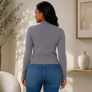 Cosh International Sorority Sisterhood Acrylic Crew Neck Gray Knitted Anti Pilling Breathable Seamless <b>Cardigan</b> <b>Sweater</b> - Product Image 4