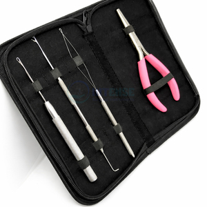 Professional Salon Hair Extension Tool Set Micro Ring Beading Kit with Loop <b>Needle</b> <b>Threader</b> Pulling Hook and Extension Pliers - Product Image 1