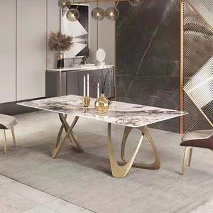 Mesa de Comedor Rectangular Moderna y Ecológica de Lujo con Cubierta de Mármol y Base Metálica Artística para 8 Personas, Ideal para Comedores Domésticos - Product Image 4