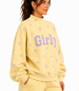 Sudadera Oversize de Cuello Alto para Mujer con Aplique de Guingán Personalizado, Bordado Casual y Logotipo, Proveedor OEM - Product Image 2