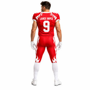 Custom American Football Uniform Men <b>Red</b> White Flame Design Sublimation Print Practice Wear OEM Service Breathable Polyester - Product Image 4