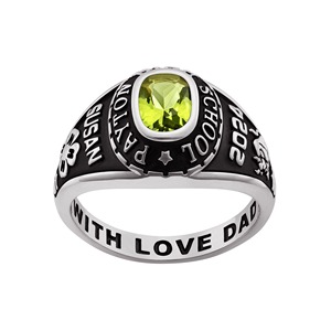 Anillo de Graduación de Plata de Ley 925 con Piedra de Nacimiento en Forma de Cojín para Mujer, Personalizado para Escuela Secundaria o Universidad - Product Image 1