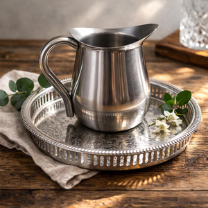 Pichet à lait en acier inoxydable avec plateau de service décoratif, carafe en métal argenté pour café, thé, hôtel et restaurant - Product Image 5