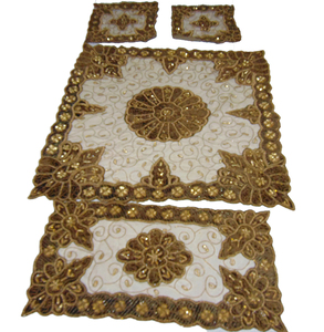 Woven Net Velvet <b>Table</b> <b>Cover</b> with Intricate Embroidery & Soft Velvet Border Luxury Designer Eco-Friendly Customizable Tablecloth - Product Image 2