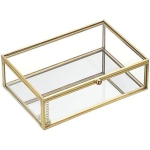 Boîte en métal doré et verre biseauté de style nordique |   Boîte à alliances géométrique pour mariage |   Boîte de rangement pour cosmétiques et parfums sur comptoir - Product Image 5