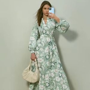Robe longue pour femme de haute qualité, design personnalisé inspiré des îles du Pacifique, col en V, robe de soirée d'été, manches fendues, grande taille, robe pour femme - Product Image 1