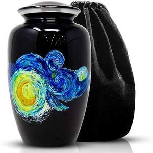 Urna Decorativa de Cerámica con Tapa, Diseño Abstracto en Espiral Negro, Urna de Recuerdo Premium para una Decoración Elegante del Hogar - Product Image 1