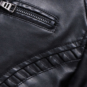 Chaqueta de Moto para Hombre, Negra, de Cuero Genuino, Impermeable, Ecológica, con Cuello Alto, Cierre de Cremallera, Color Sólido, Resistente al Viento, Corte Ajustado - Product Image 5