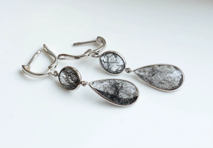 Pendientes de Cuarzo Rutilado Negro Vena de Medianoche Súper Ventas con Plata 925, Estilo Moderno - Product Image 2