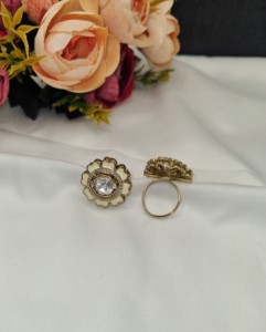 Designer Floral Uncut Kundan Gem Stone <b>Adjustable</b> <b>Ring</b> Antique Gold Plated For Women Festivals Artificial Jewellery Manufacturer - Product Image 1