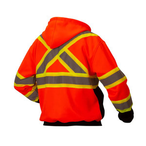 Custom 350 GSM High Visibility Outdoor Running Orange Black Men Safety Security Reflective Zipper Hoodies Sweatshirts - Product Image 2
