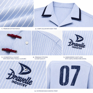 Sky Blue White Striped Y2K Streetwear Shirt Men Oversized Boxy Short Sleeve Crimson Rope <b>Toggle</b> Camp Collar <b>Button</b>-Up Wholesale - Product Image 6