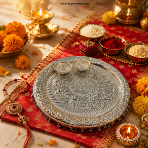 ชุดเครื่องประดับเงินเยอรมันโบราณ Pooja Thali สำหรับตกแต่งบ้านวัดเทศกาล Raksha Bandhan & ให้เป็นของขวัญ - Product Image 3
