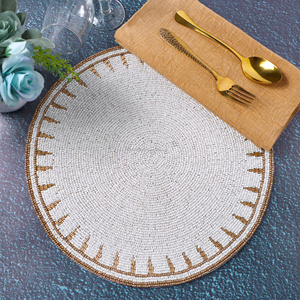 Juego de vajilla redondeada con la mejor temática, Mantel Individual decorativo con almohadillas de tela de cuentas de vidrio para fiestas y otras funciones - Product Image 3